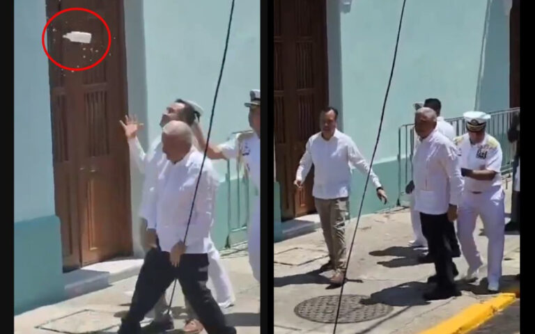 Lanzan botella y llaman ‘dictador’ a AMLO durante su gira de despedida en Veracruz