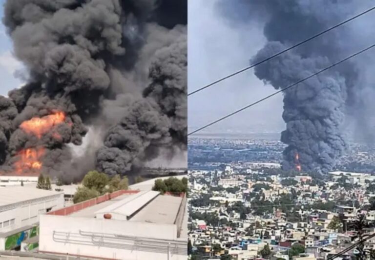 Fuerte incendio consume fábrica de colchones en Ecatepec y suspende servicio del Mexicable