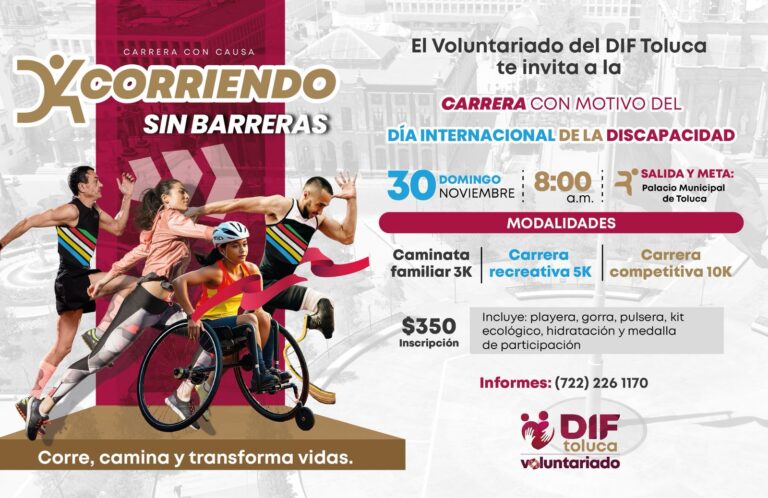 DIF Toluca invita a sumarse a “Corriendo sin Barreras” para apoyar a personas vulnerables