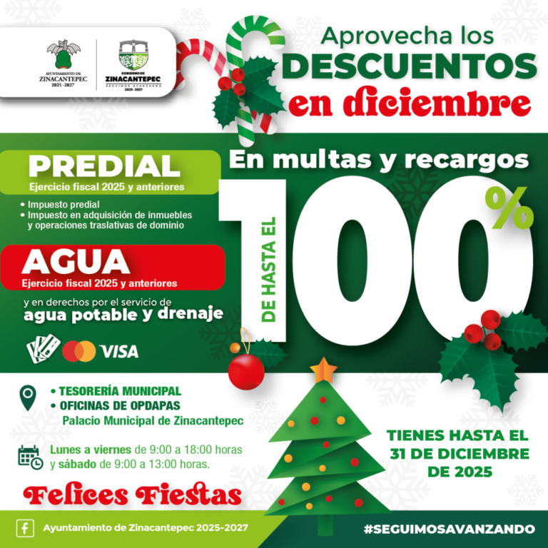 Zinacantepec ofrece descuentos de hasta 100% en multas y recargos de predial y agua